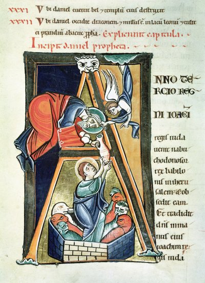 Ms 3 fol.233 Initiale historiée A représentant Daniel dans la fosse aux lions, de la Bible de Saint-Sulpice de Bourges - French School