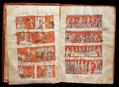 Scènes de la vie des étudiants du Collège de la Sainte Vierge à Paris, des Statuts du Collège de Hubant, 1387 - French School