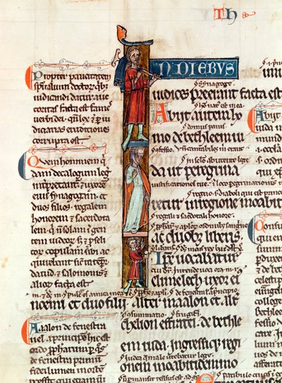 Initiale historiée I représentant Ruth avec son mari et ses fils, du Livre de Ruth - French School