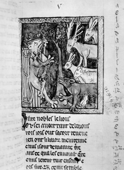Ms Fr 1581 Noble tenant cour, illustration du Roman de Renart - French School
