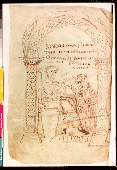 Isidore offre son travail à sa sœur Florentina, de De fide catholica ex Veteri et Novo Testamento contra Judaeos par Isidore de Séville, c.800 - French School