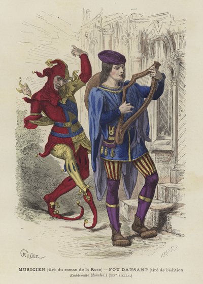 Musicien et fou dansant, 14ème siècle - French School