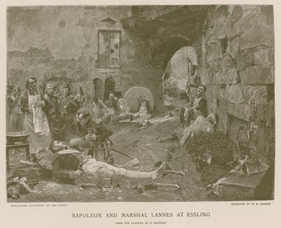 Napoléon et le maréchal Lannes à Essling - French School