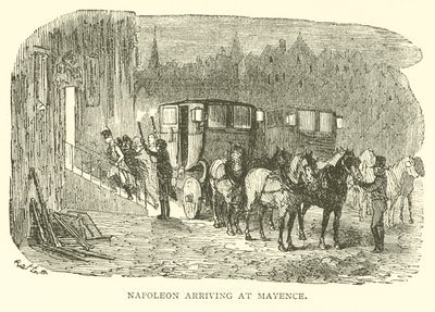 Napoléon arrivant à Mayence (gravure) - French School