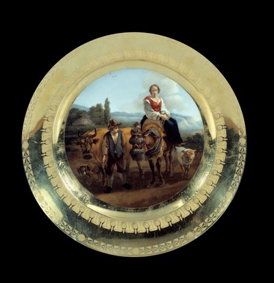 Objets Premier Empire : assiette du Service du Prince Eugène : bergère dans un paysage près de Sienne - French School