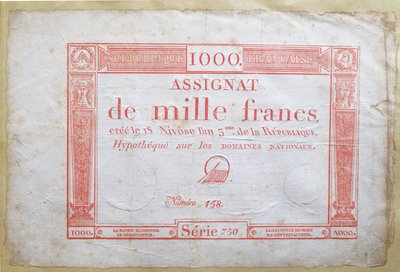 Billet de banque de mille francs, 1795 (encre sur papier) - French School
