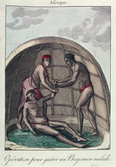 Opération pour guérir un Bushman malade, 1811 (gravure en couleur) - French School