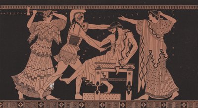 Oreste tuant Aegisthus (lithographie couleur) - French School