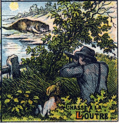 Scène de chasse à la loutre. Alphabet syllabaire des chasses Imagerie d