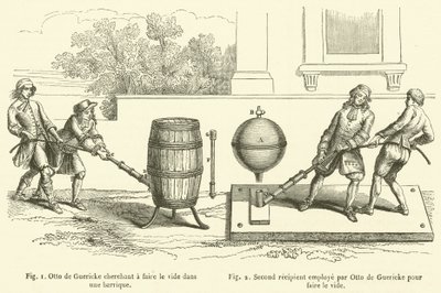 Otto de Guericke cherchant à faire le vide dans une barrique, Second récipient employé par Otto de Guericke pour faire le vide - French School