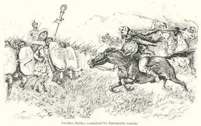 Cavalerie parthe attaquant des légionnaires romains - French School