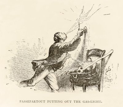 Passepartout éteignant la lumière à gaz, de 