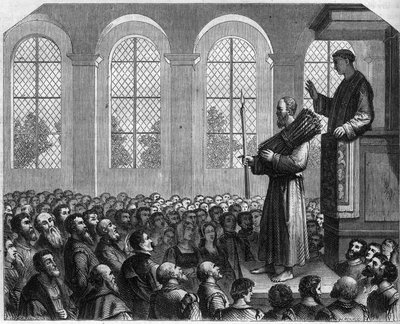 Persécutions des protestants en Angleterre au XVIe siècle : pénitence publique de James Bainham à Saint Paul. Accusé d