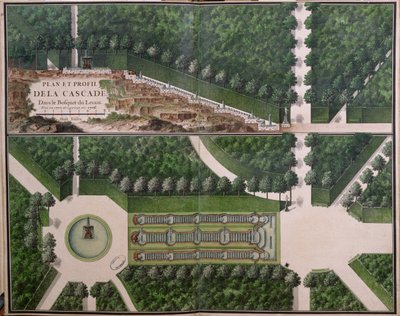 Plan et coupe transversale de la cascade dans le bosquet du Levant, des Jardins de Marly, début du 18e siècle - French School