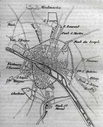 Plan de Paris sous Henri III (1580) - Gravure dans « Histoire physique, civile et morale de Paris : depuis les premiers temps historiques jusqu