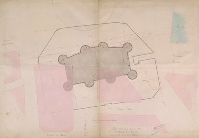 Plan montrant les lignes de périmètre de la Bastille, 1830 - French School