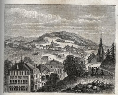 Plombières-les-Bains, station thermale des Vosges - gravure dans « La France illustrée : géographie, histoire, administration statistique » par V.A. Malt-Brown. 1884 - French School