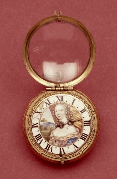 Montre de poche avec anneau de chapitre en émail blanc, portant un portrait dit d