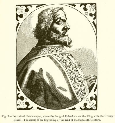 Portrait de Charlemagne, que la Chanson de Roland nomme le roi à la barbe grise - French School