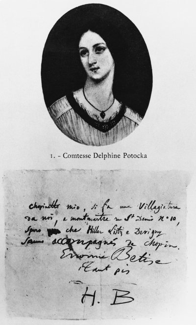 Portrait de la Comtesse Delphine Potocka, lettre de Hector Berlioz à Frédéric Chopin - French School