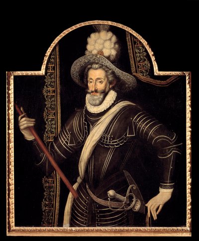 Portrait de Henri IV en cuirasse blanche et plume, Roi de France et de Navarre (1553-1610). Peinture anonyme de l