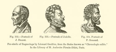 Portrait de J. Daurat, Portrait de Jodelle, Portrait de P. Ronsard (gravure) - French School
