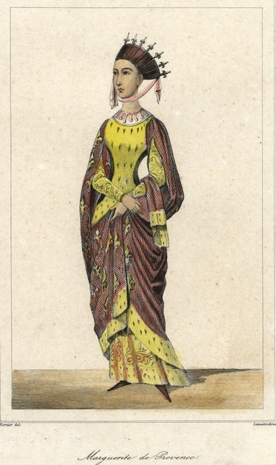 Portrait de Marguerite de Provence (1221 - 1295), Reine de France, épouse de Louis IX. Gravure 19ème siècle. - French School