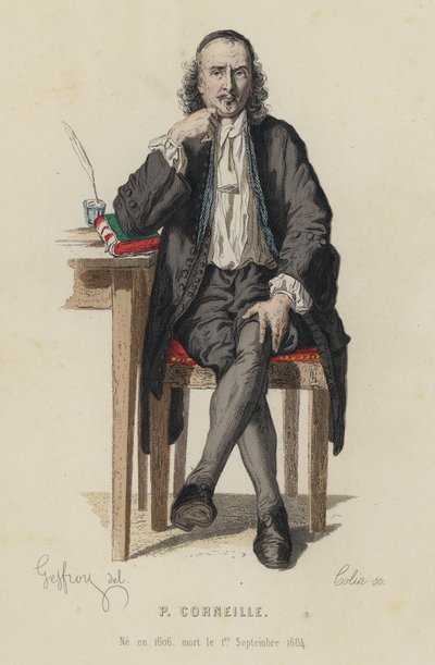 Portrait de Pierre Corneille, dramaturge français (gravure en couleur) - French School