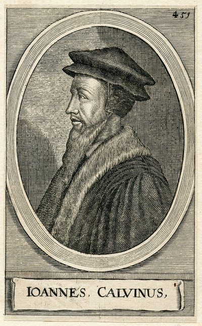 Portrait du théologien français Jean Calvin (gravure) - French School