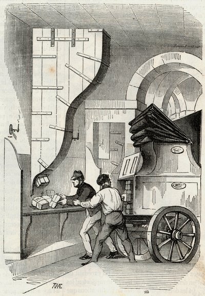 Postes : le chargement de la malle-poste - Gravure dans « Tableau-de-Paris » par Edmond Texier 1852 - French School