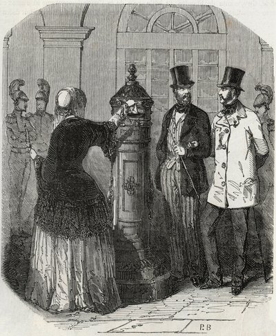 Postes : nouvelle boîte aux lettres - gravure dans « Tableau-de-Paris » par Edmond Texier 1852 - French School