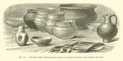 Poteries gallo-romaines noires, grises et rouges, trouvées aux environs de Paris - French School