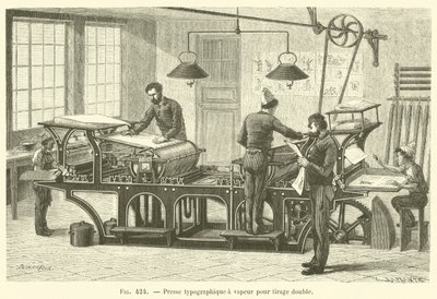 Presse typographique à vapeur pour tirage double (gravure) - French School