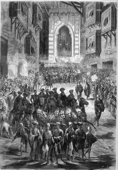 Procession dans les rues du Caire le premier jour du Ramadan. Égypte - French School