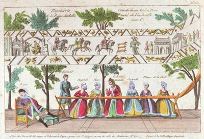 La reine Mathilde et ses servantes tissant la Tapisserie de Bayeux, scène d