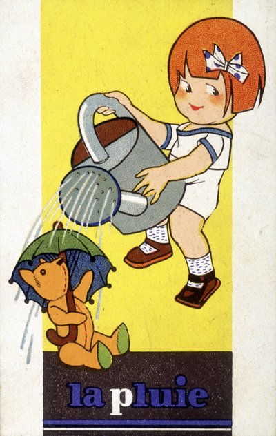 Représentation de la pluie : une fille avec un arrosoir - French School