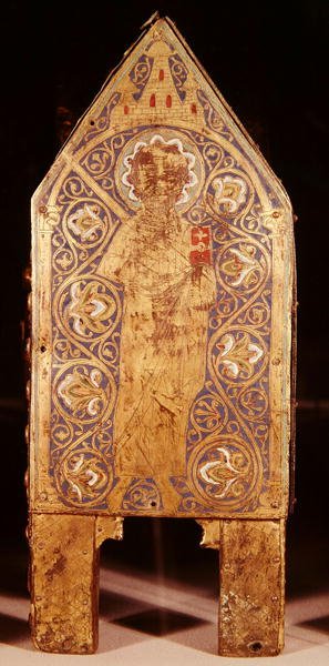Coffre reliquaire de Saint Calminius, détail de Saint Paul avec une épée et un livre, Limoges - French School