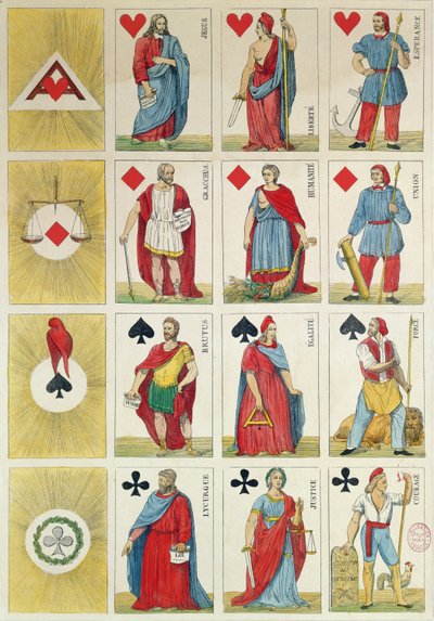 Reproduction de cartes à jouer républicaines datant de la période de la Révolution de 1848 - French School