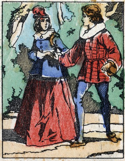Riquet se présente de nouveau à la princesse. Illustration pour "Riquet à la houppe", conte de Charles Perrault (1628-1703), écrivain français. Gravure sur bois de l