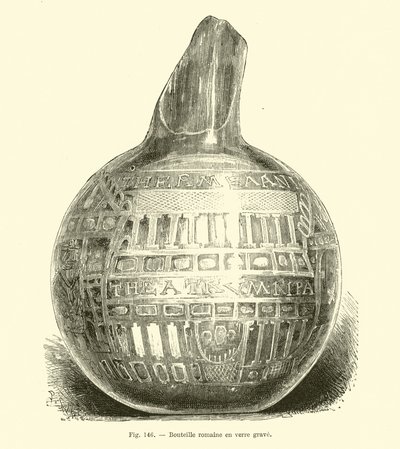 Bouteille en verre gravée romaine - French School