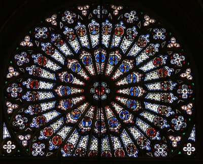 Rosace représentant le Christ entouré des douze Apôtres et des symboles des Évangélistes - French School
