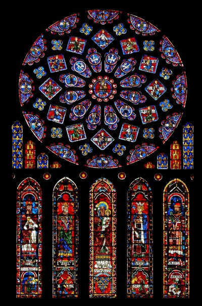 Rosace représentant les Rois et Prophètes entourant la Vierge Marie et l