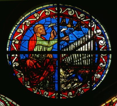 Rosace représentant un orgue et des cloches - French School