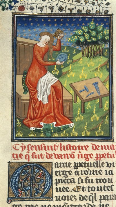 Jaia de Cyzicus, avec peigne, miroir et outils de sculpteur, illustration de 