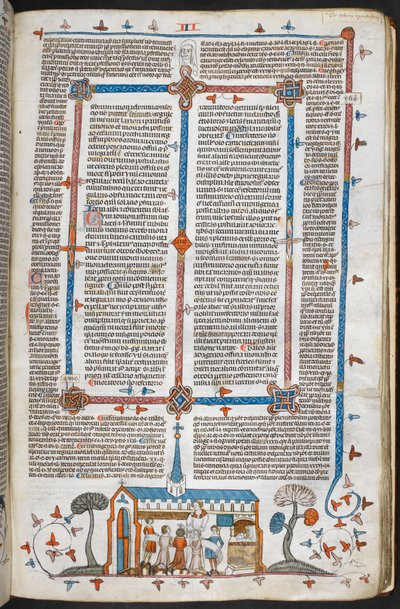 Scène de bas-de-page de communiants à une messe, vers 1300-40 - French School