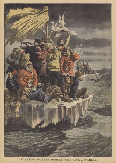 Pêcheurs russes à la dérive sur un glaçon - French School