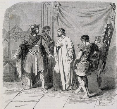 Saint Eloi et Dagobert : Dagobert fut étonné quand Eloi lui présenta le second fauteuil - grav. XIXe siècle - French School
