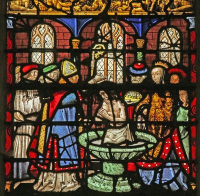 Scène de la légende de la Croix : Constantin est baptisé - French School