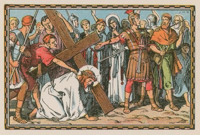 Scène de la vie de Jésus (gravure en couleur) - French School