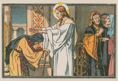 Scène de la vie de Jésus (gravure en couleur) - French School